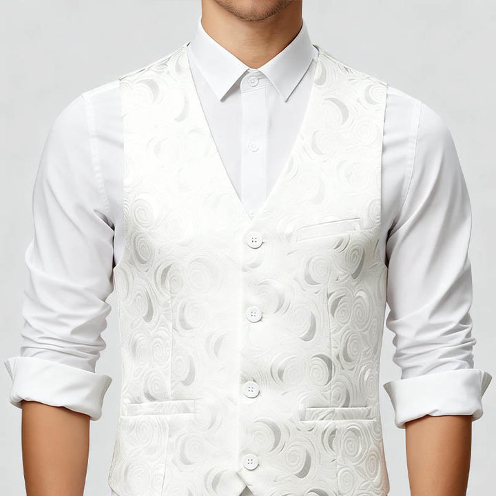 Gilet da uomo elegante in jacquard con motivo paisley e tre tasche, colore bianco. - image 3