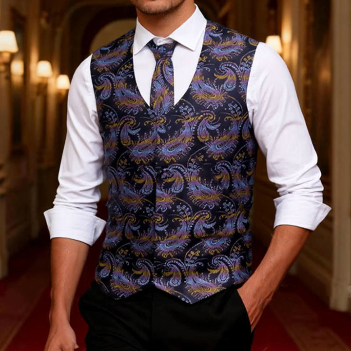 Completo da uomo composto da 3 pezzi con gilet elegante e fantasia paisley retrò. - image 1