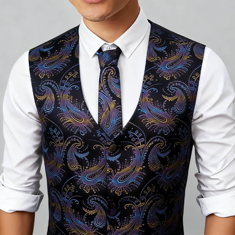 Completo da uomo composto da 3 pezzi con gilet elegante e fantasia paisley retrò. - image 2