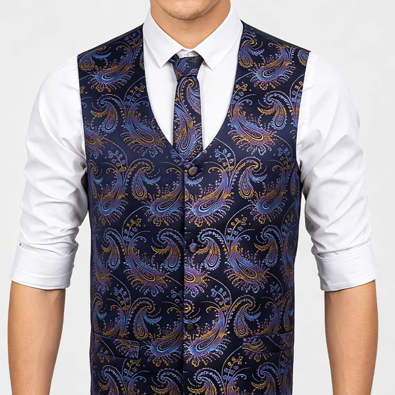 Completo da uomo composto da 3 pezzi con gilet elegante e fantasia paisley retrò. - image 3