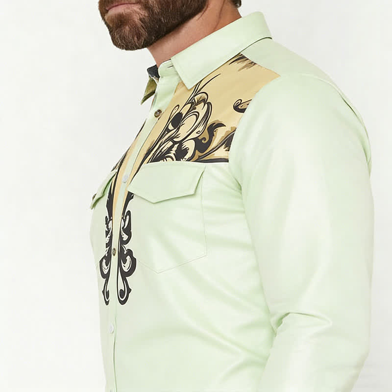 Camicia da uomo a maniche lunghe in stile western con stampa 3D a volute barocche. - image 3