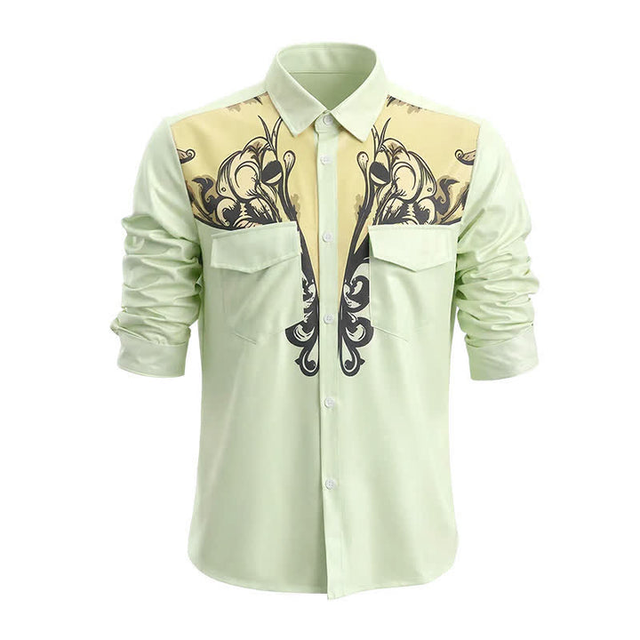 Camicia da uomo a maniche lunghe in stile western con stampa 3D a volute barocche. - image 4