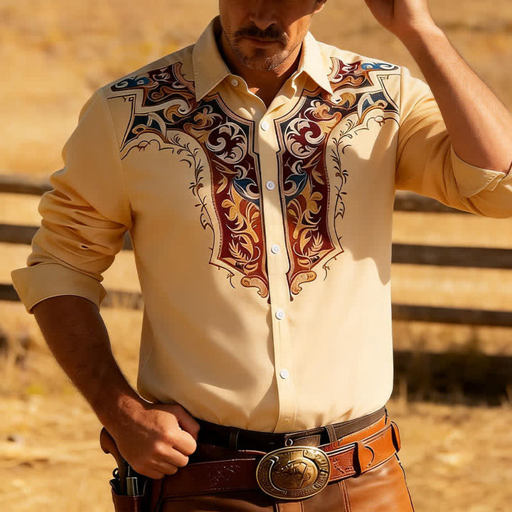 Camicia da uomo in stile cowboy tradizionale con stampa 3D - Cachi - 3XL - image 0