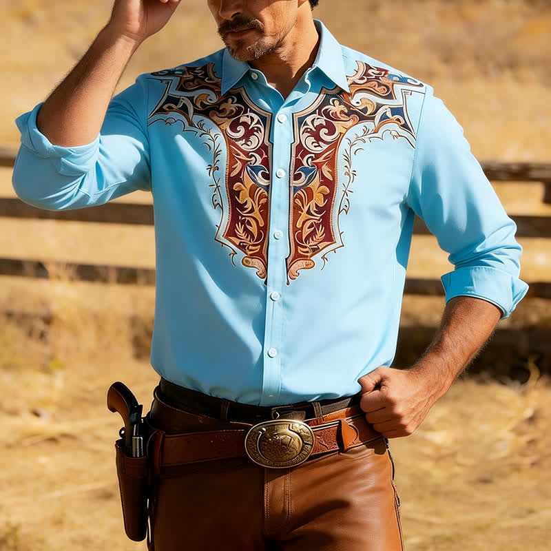 Camicia da uomo in stile cowboy tradizionale con stampa 3D - Blu celeste - 3XL - image 6