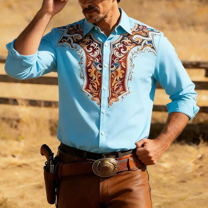 Camicia da uomo in stile cowboy tradizionale con stampa 3D - Blu celeste - 3XL - image 6