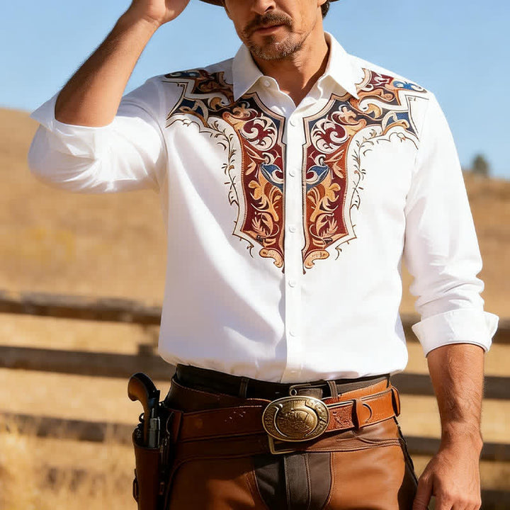 Camicia da uomo in stile cowboy tradizionale con stampa 3D - Bianco - 3XL - image 5