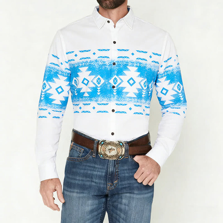 Camicia western da uomo con stampa geometrica azteca in stile sud-occidentale - image 1