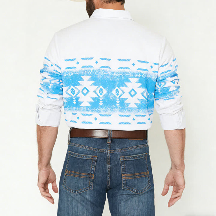 Camicia western da uomo con stampa geometrica azteca in stile sud-occidentale - image 2