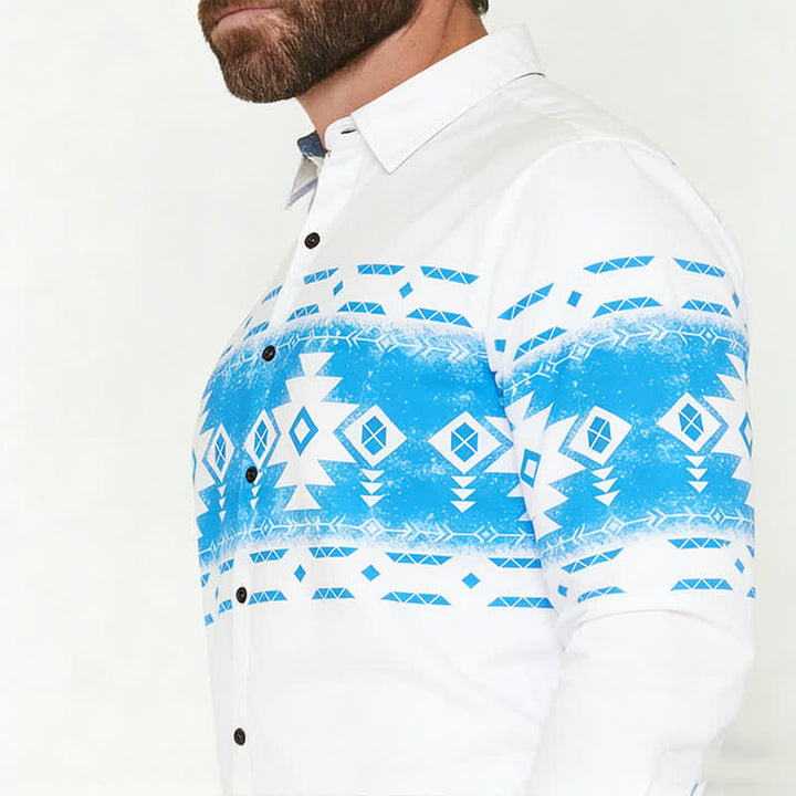Camicia western da uomo con stampa geometrica azteca in stile sud-occidentale - image 3