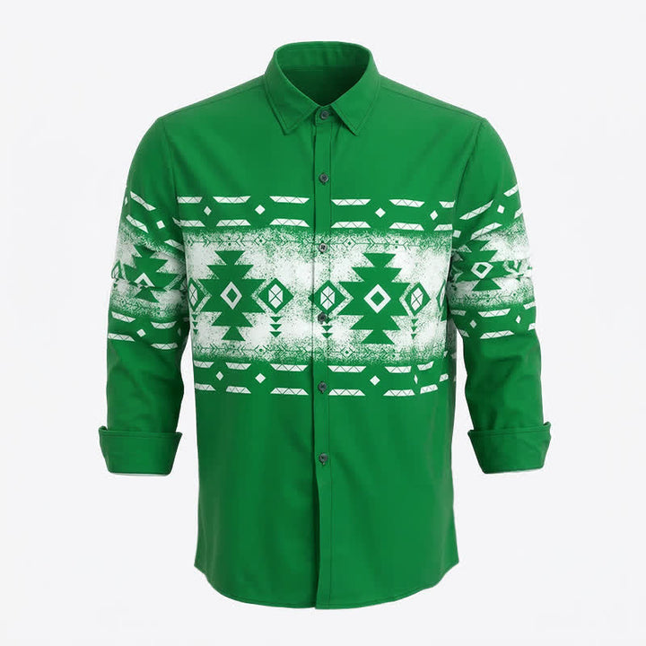 Camicia western da uomo con stampa geometrica azteca in stile sud-occidentale - Verde - 3XL - image 5