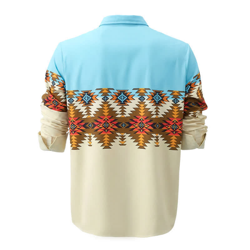 Camicia western da uomo con blocchi di colore e stampa azteca in stile sud-occidentale - image 5