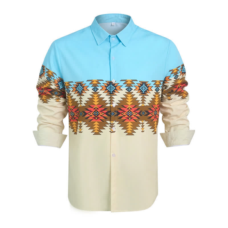 Camicia western da uomo con blocchi di colore e stampa azteca in stile sud-occidentale - image 4