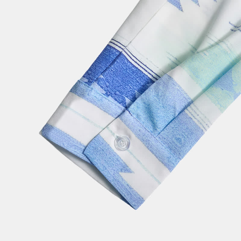 Camicia western da uomo azzurra con stampa geometrica azteca - image 8