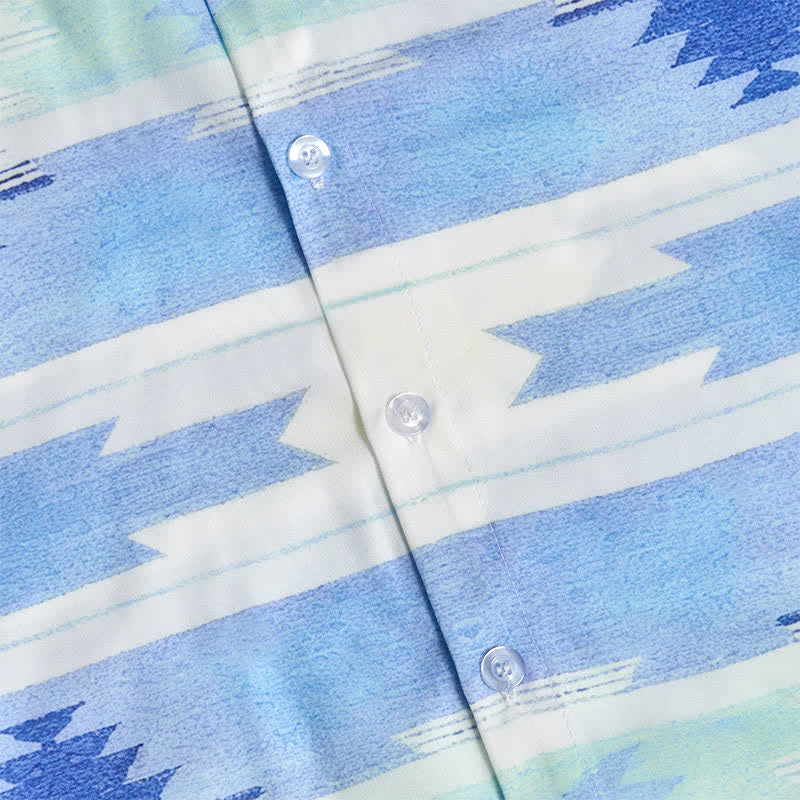 Camicia western da uomo azzurra con stampa geometrica azteca - image 7