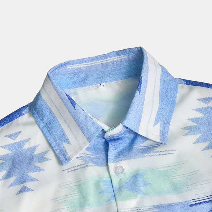 Camicia western da uomo azzurra con stampa geometrica azteca - image 6