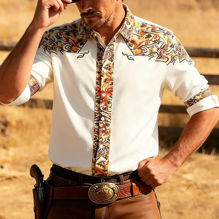 Camicia western da uomo con stampa 3D a motivo paisley retrò - Bianco - 5XL - image 0