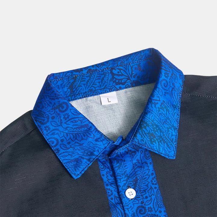 Camicia elegante da uomo nera e blu con motivo paisley e colletto a contrasto. - image 5