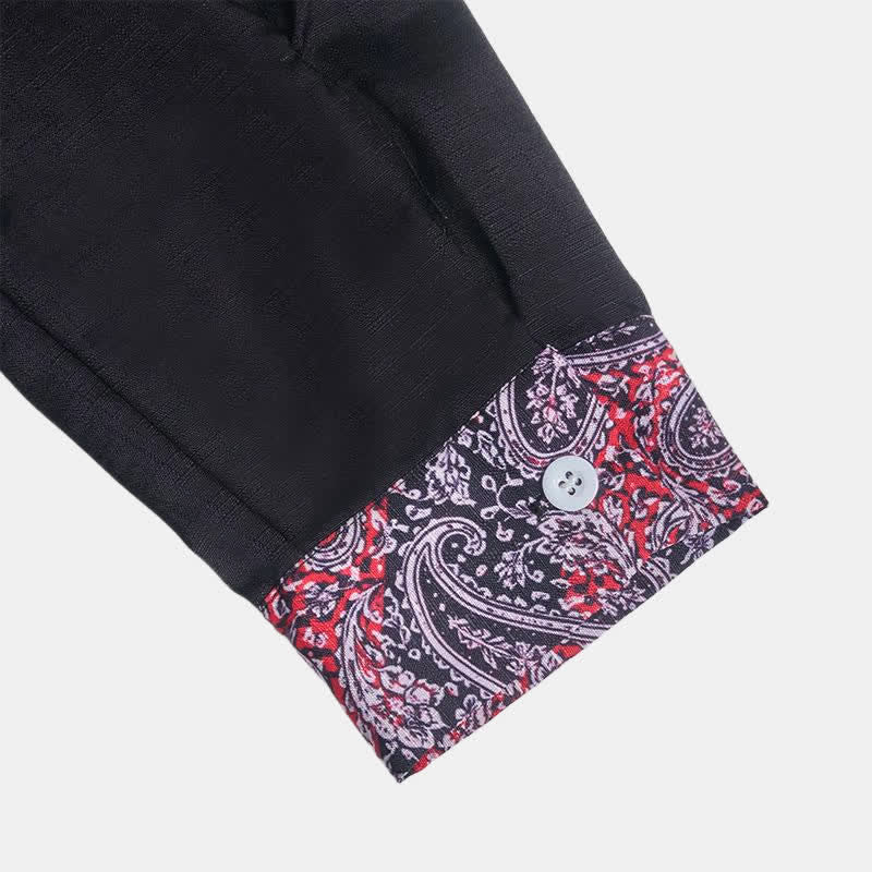 Camicia elegante da uomo con colletto a contrasto, fantasia paisley nera, rossa e grigia. - image 7