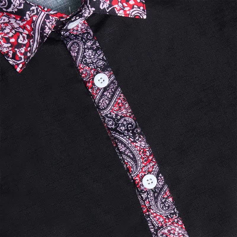 Camicia elegante da uomo con colletto a contrasto, fantasia paisley nera, rossa e grigia. - image 6