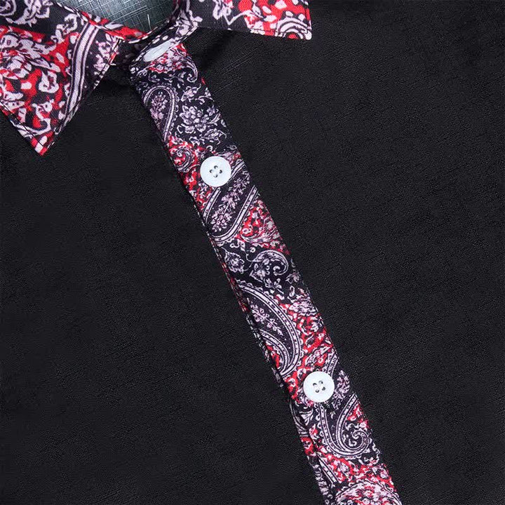 Camicia elegante da uomo con colletto a contrasto, fantasia paisley nera, rossa e grigia. - image 6