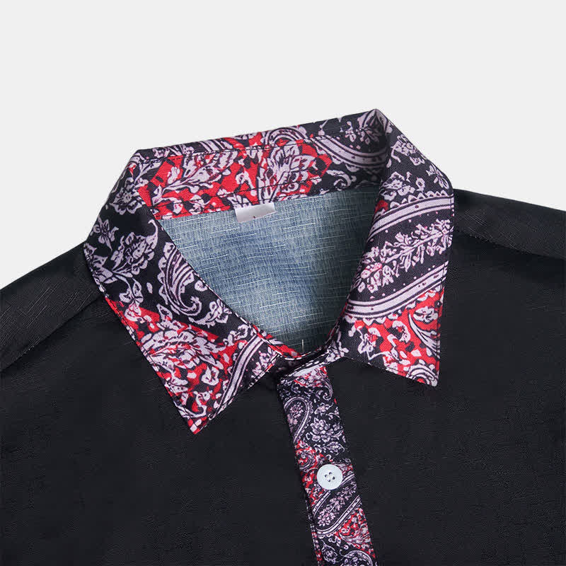Camicia elegante da uomo con colletto a contrasto, fantasia paisley nera, rossa e grigia. - image 5