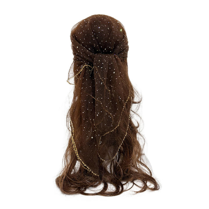 Sciarpa estiva da donna leggera e scintillante con strass e perline. - Caffè - image 18