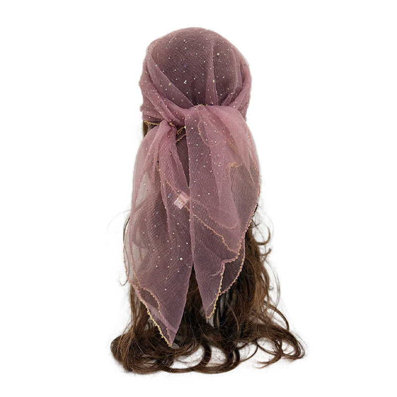 Sciarpa estiva da donna leggera e scintillante con strass e perline. - Rosa chiaro - image 20