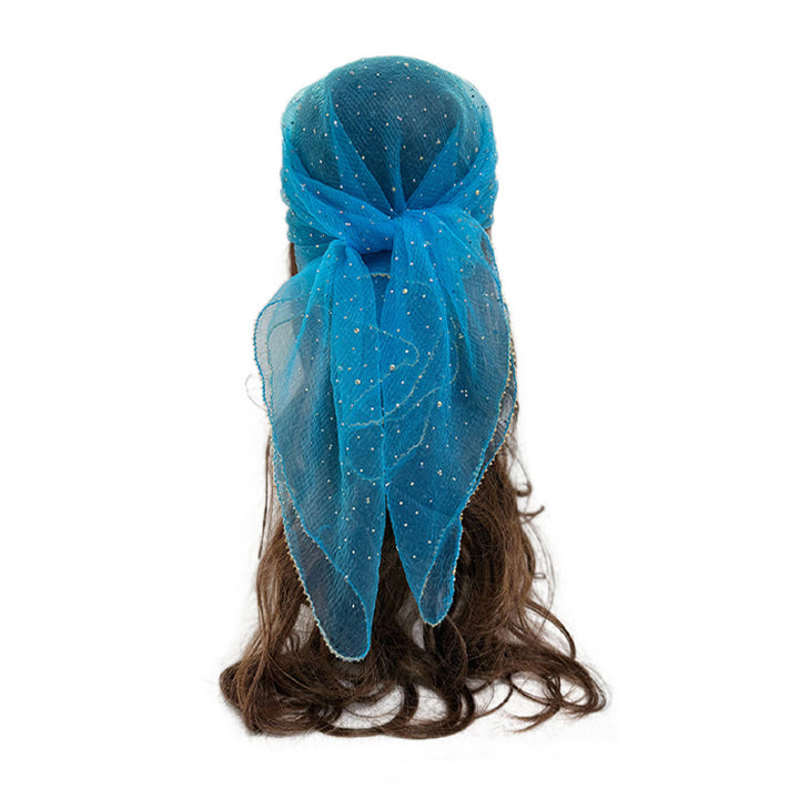 Sciarpa estiva da donna leggera e scintillante con strass e perline. - Blu celeste - image 13
