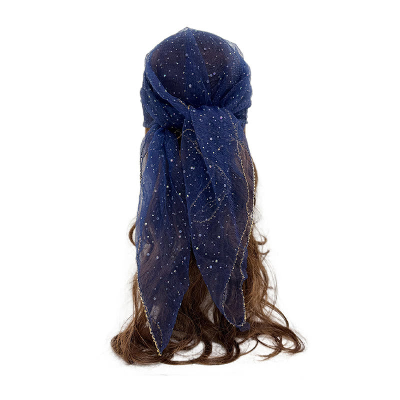 Sciarpa estiva da donna leggera e scintillante con strass e perline. - Blu navy - image 9
