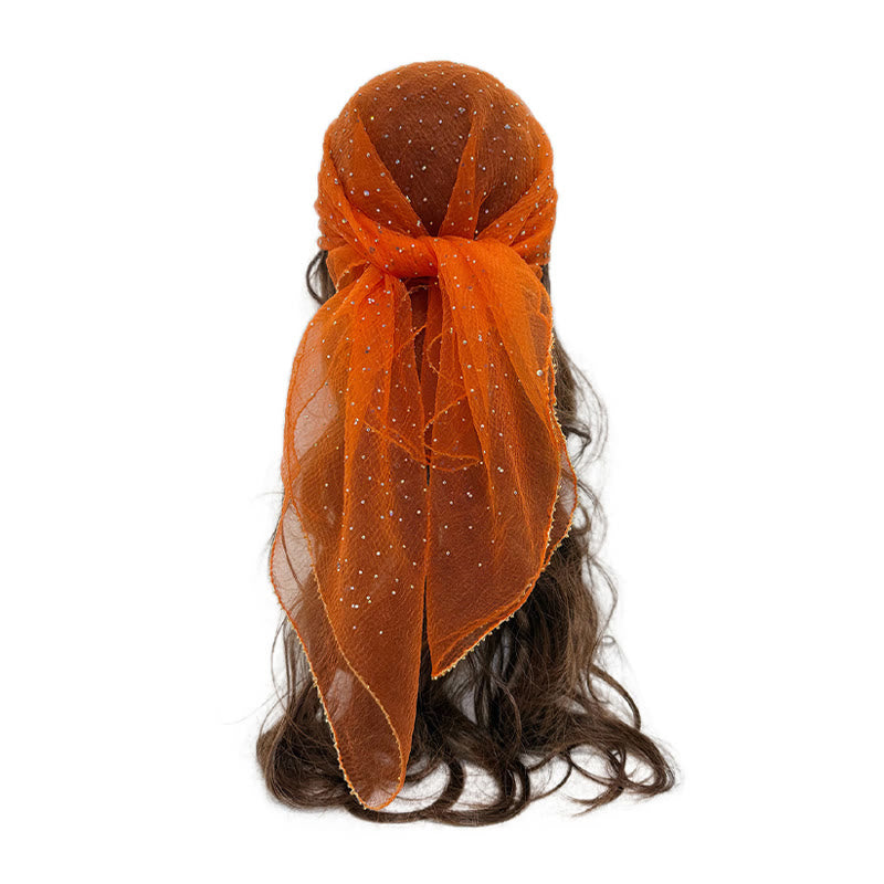 Sciarpa estiva da donna leggera e scintillante con strass e perline. - Arancione e rosso - image 3
