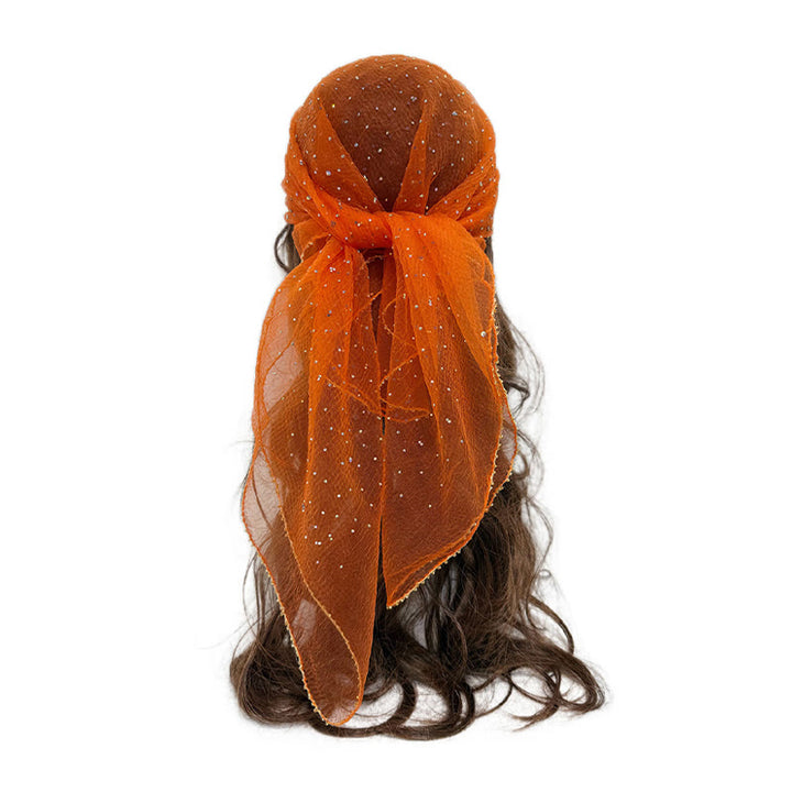 Sciarpa estiva da donna leggera e scintillante con strass e perline. - Arancione e rosso - image 3