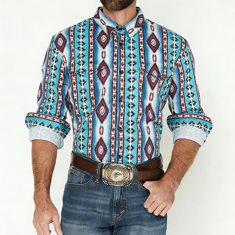 Camicia da uomo American West con stampa 3D a diamante rosso - image 1