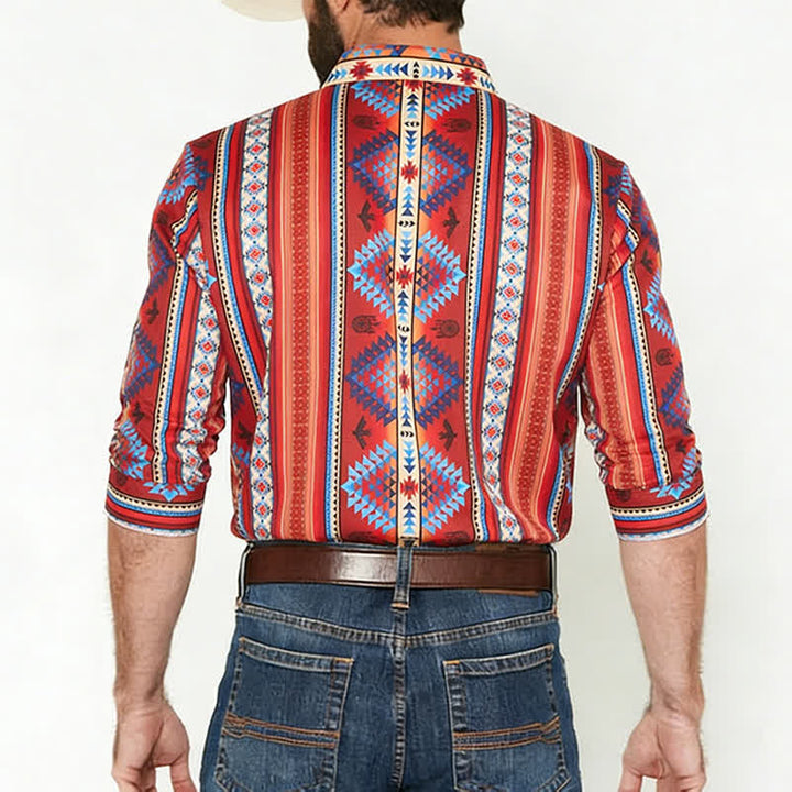 Camicia da uomo arancione stile western con stampa 3D tribale del sud-ovest americano. - image 2