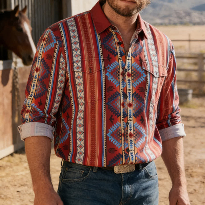 Camicia da uomo arancione stile western con stampa 3D tribale del sud-ovest americano. - Arancia - 5XL - image 0