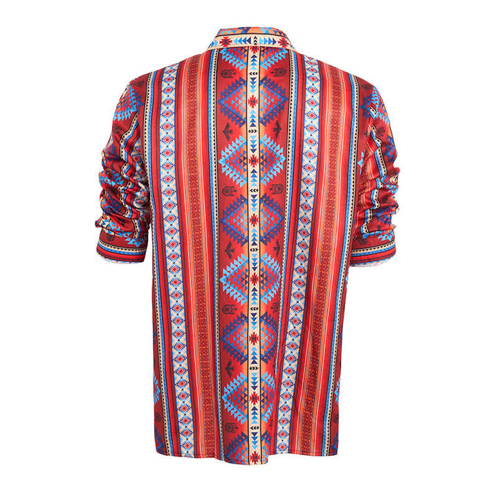 Camicia da uomo arancione stile western con stampa 3D tribale del sud-ovest americano. - image 9