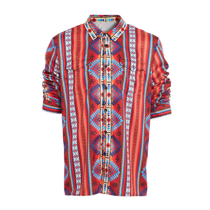 Camicia da uomo arancione stile western con stampa 3D tribale del sud-ovest americano. - image 8