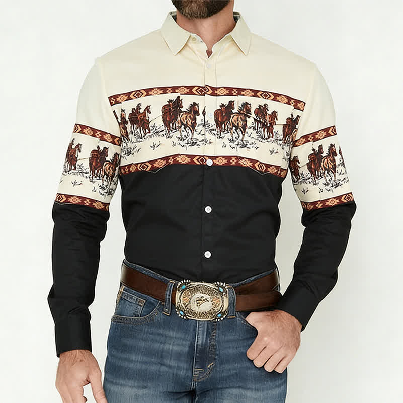 Camicia da cowboy da uomo blu con stampa 3D azteca del sud-ovest - image 1