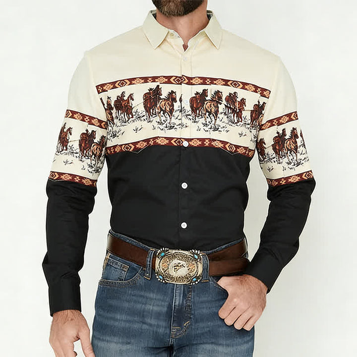 Camicia da cowboy da uomo blu con stampa 3D azteca del sud-ovest - image 1