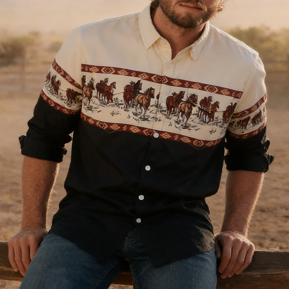 Camicia da cowboy da uomo blu con stampa 3D azteca del sud-ovest - Blu - 3XL - image 0