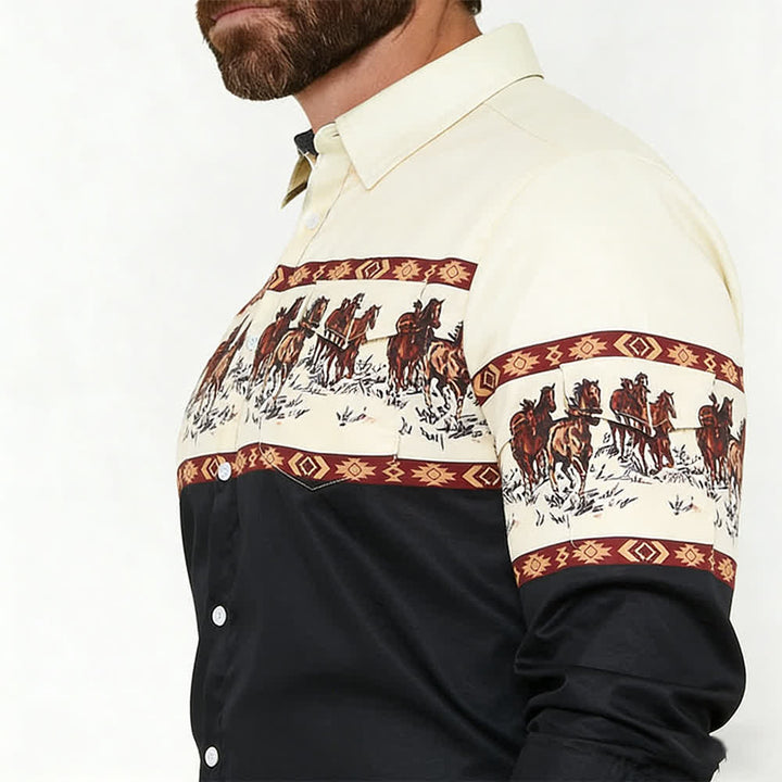 Camicia da cowboy da uomo blu con stampa 3D azteca del sud-ovest - image 3