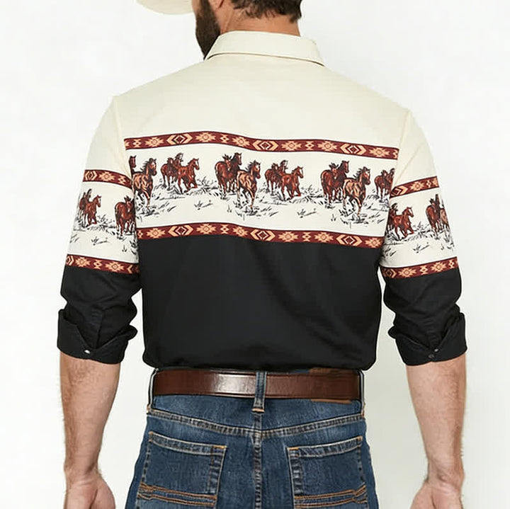 Camicia da cowboy da uomo blu con stampa 3D azteca del sud-ovest - image 2