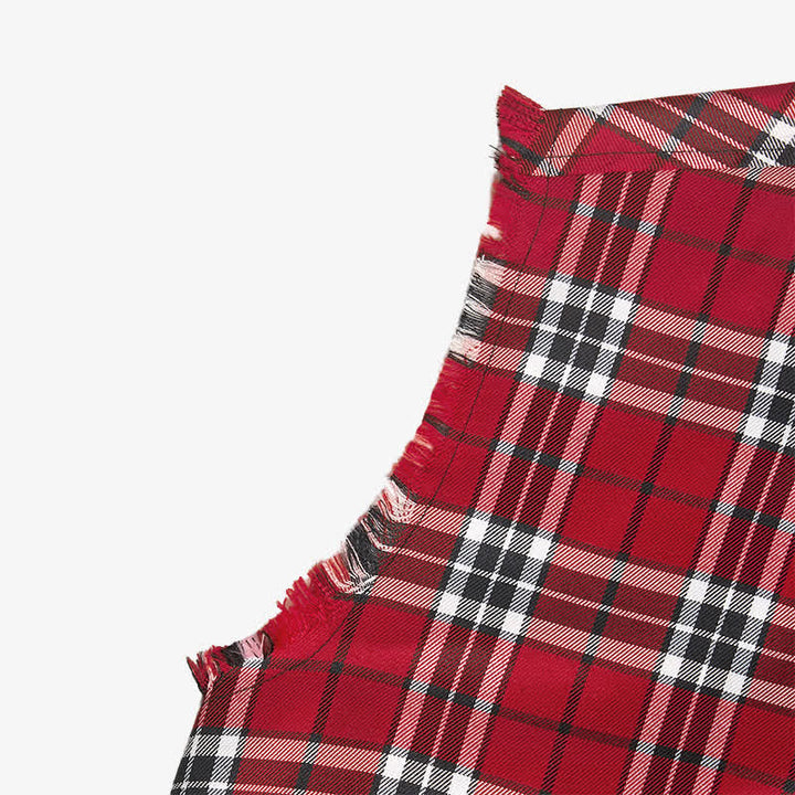 Gilet-camicia senza maniche da uomo a quadri rossi in stile western con frange - image 4