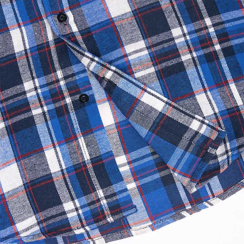 Gilet senza maniche da uomo a quadri blu e bianchi in stile western, con orlo sfrangiato. - image 6