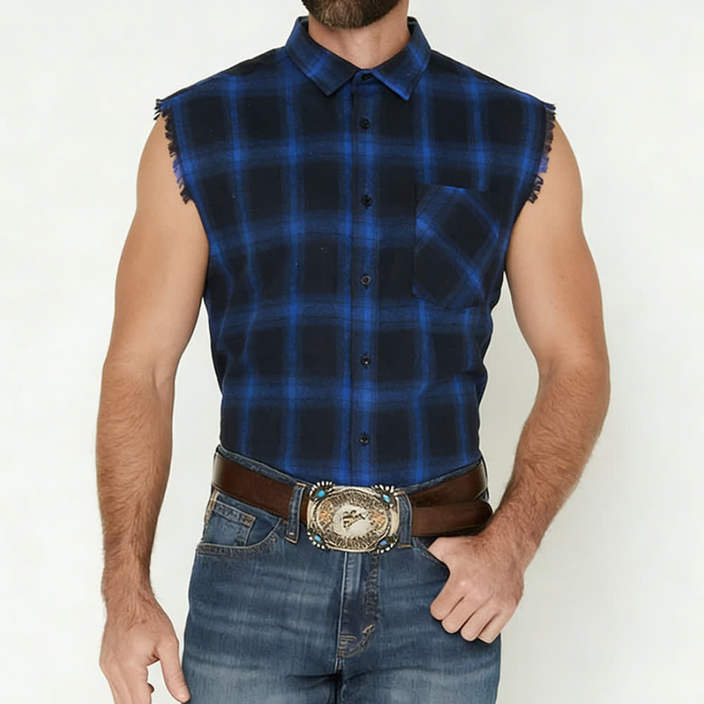 Gilet senza maniche da uomo in stile western con motivo a quadri - image 1