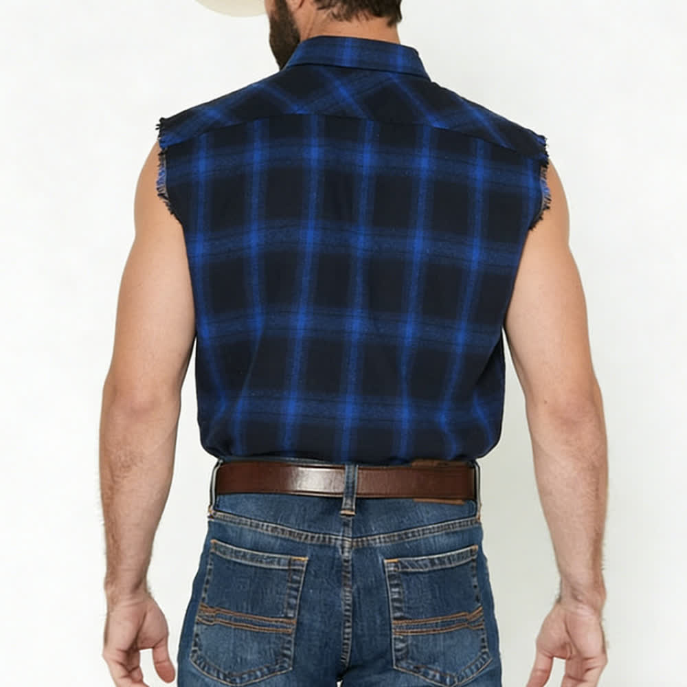 Gilet senza maniche da uomo in stile western con motivo a quadri - image 2