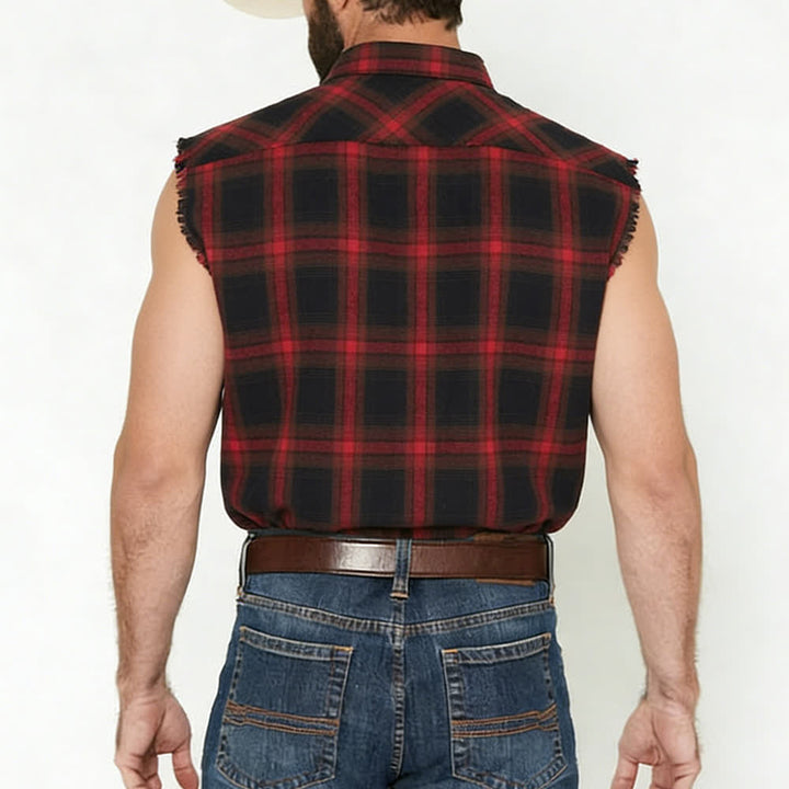 Gilet senza maniche da uomo in stile western con motivo a quadri - image 12