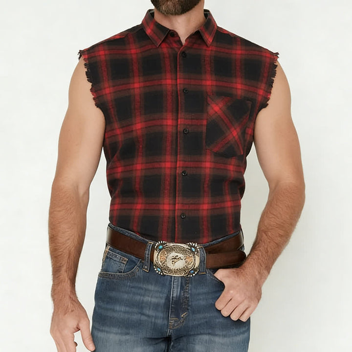Gilet senza maniche da uomo in stile western con motivo a quadri - image 11
