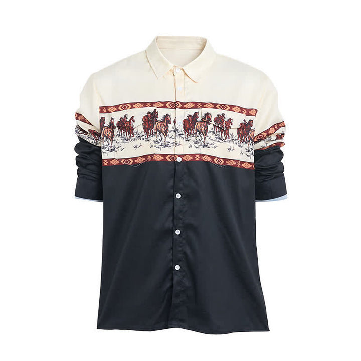 Camicia da uomo a blocchi di colore con stampa di cavalli - image 8
