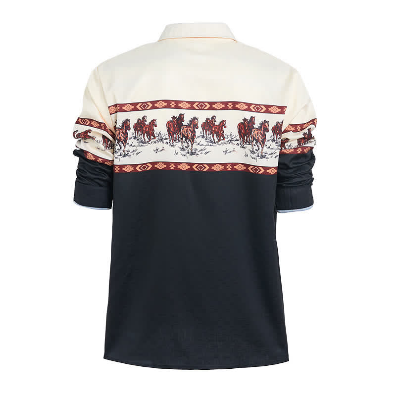 Camicia da uomo a blocchi di colore con stampa di cavalli - image 9