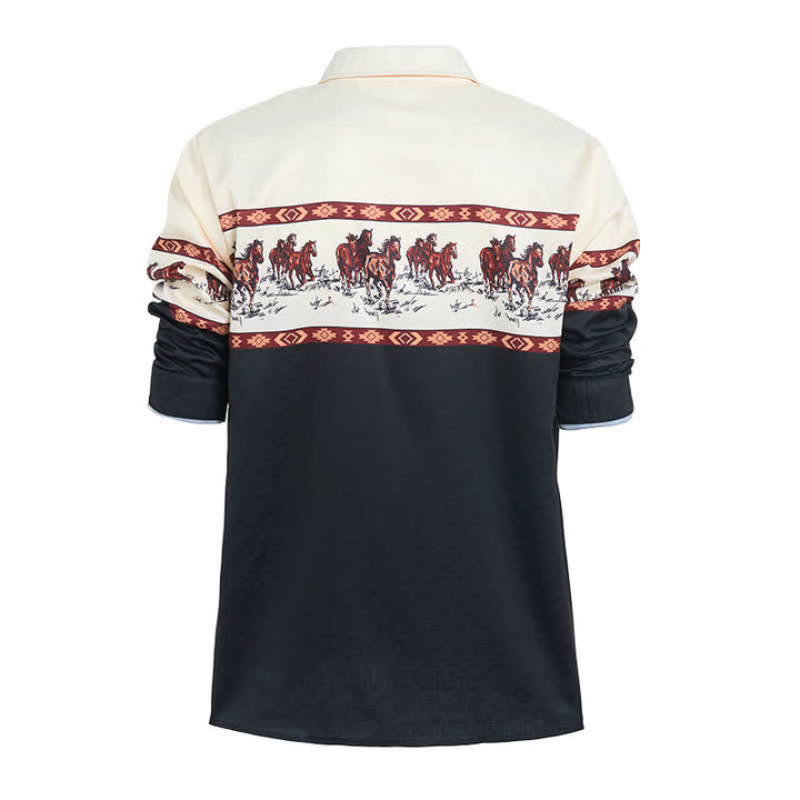 Camicia da uomo a blocchi di colore con stampa di cavalli - image 9